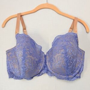 ThirdLove 24/7 Lace Balconette Bra Women 36F Blue Periwinkle Tan Lingerie